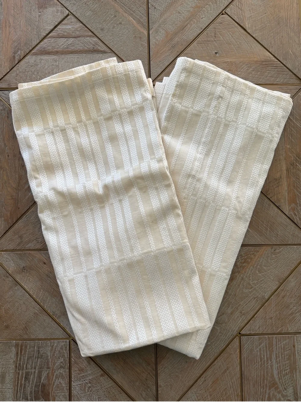 Set of 2 West Elm Mixed Stripes Jacquard Curtain Panels 48x96 Cream Ivory